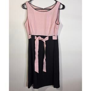 Willow Glenn Pink Black Linen Dress Tie Waist Sleeveless Size 8 Classic